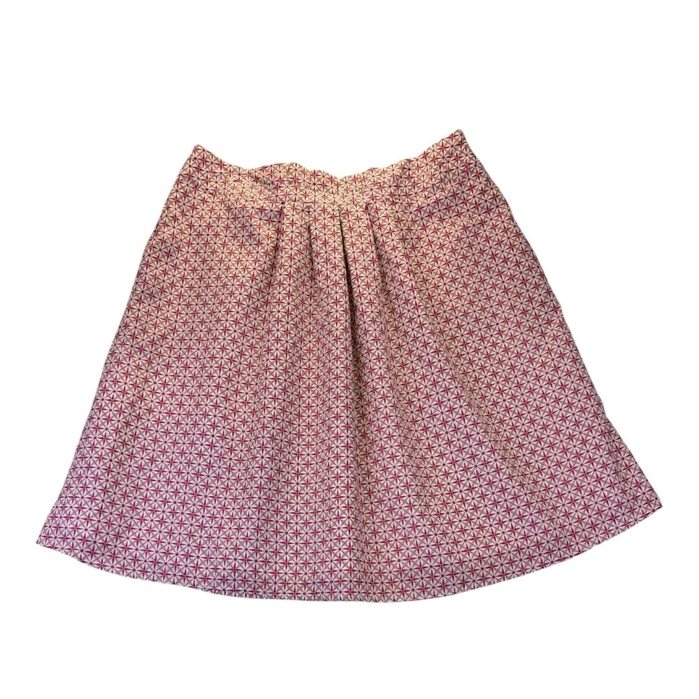 NWT Geometric Starburst Print Cotton A-Line Pleated Skirt XL Peach Pink White